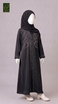 Kids Front-Open Black Stonework Abaya | Premium Nida Stone Studded Abaya For Kids