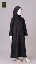 Kids Front-Open Stonework Abaya | Premium Black Nida Stonework Abaya For Kids