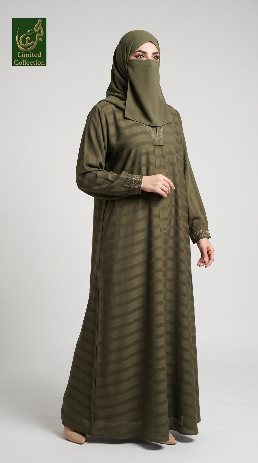 Front-Closed Tie Style Maxi Abaya | Premium Striped Zoom Abaya