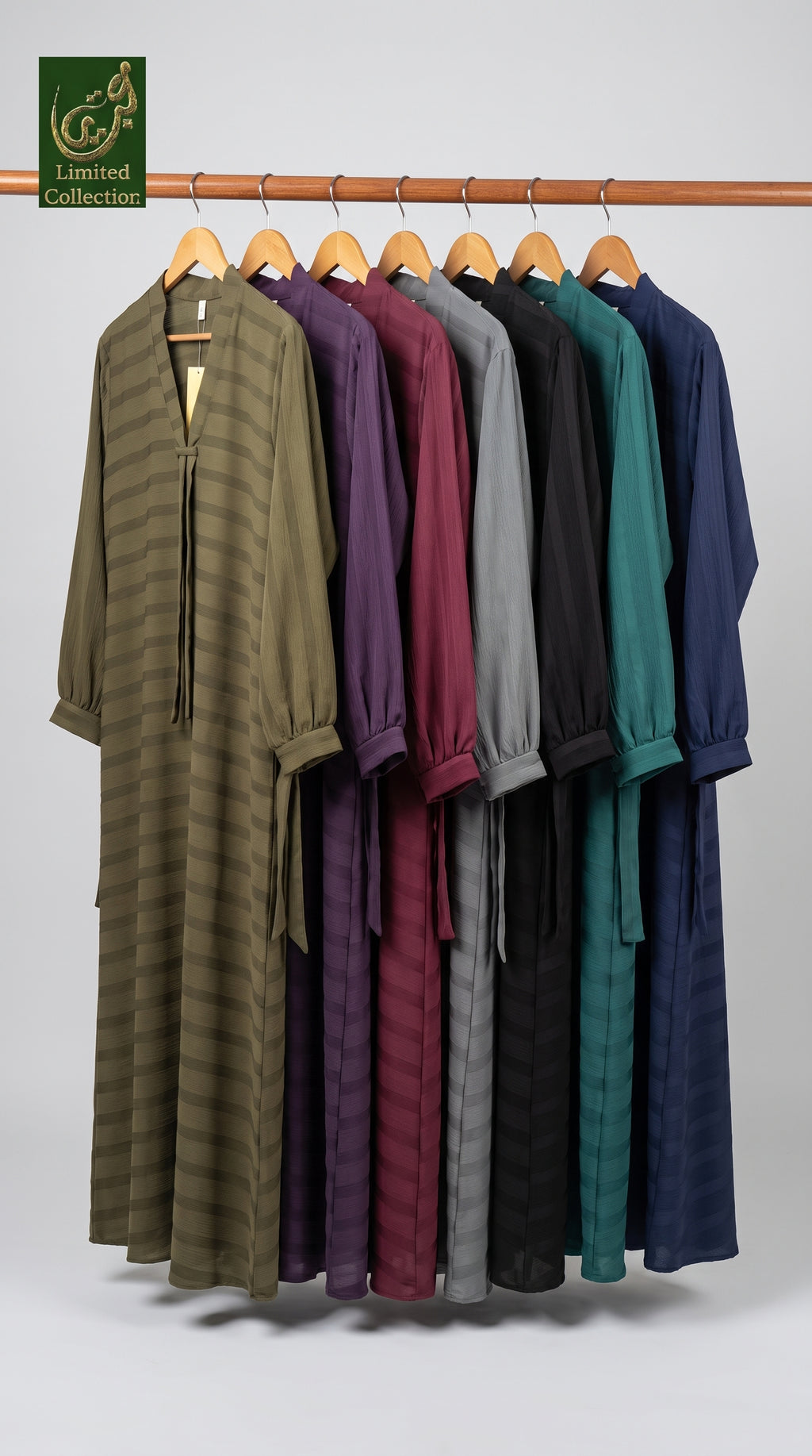 Front-Closed Tie Style Maxi Abaya | Premium Striped Zoom Abaya