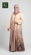 Rose Line Printed Front-Open Abaya With Attached |Inner | Premium Romantic Nida