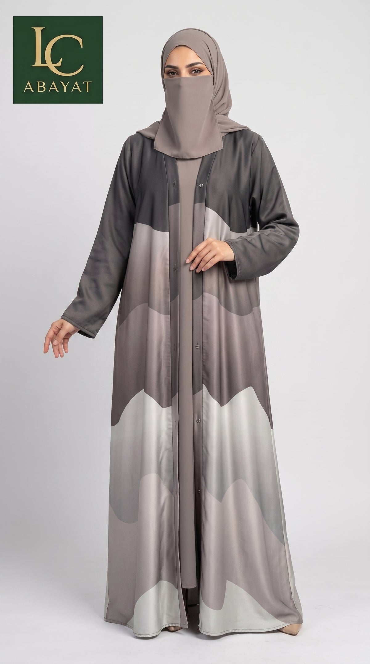 Front-Open Desert Dune Self-Print Abaya with Pockets | Premium Romantic Nida