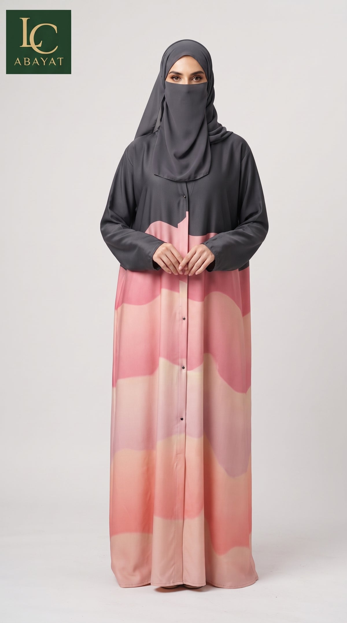 Front-Open Desert Dune Self-Print Abaya with Pockets | Premium Romantic Nida
