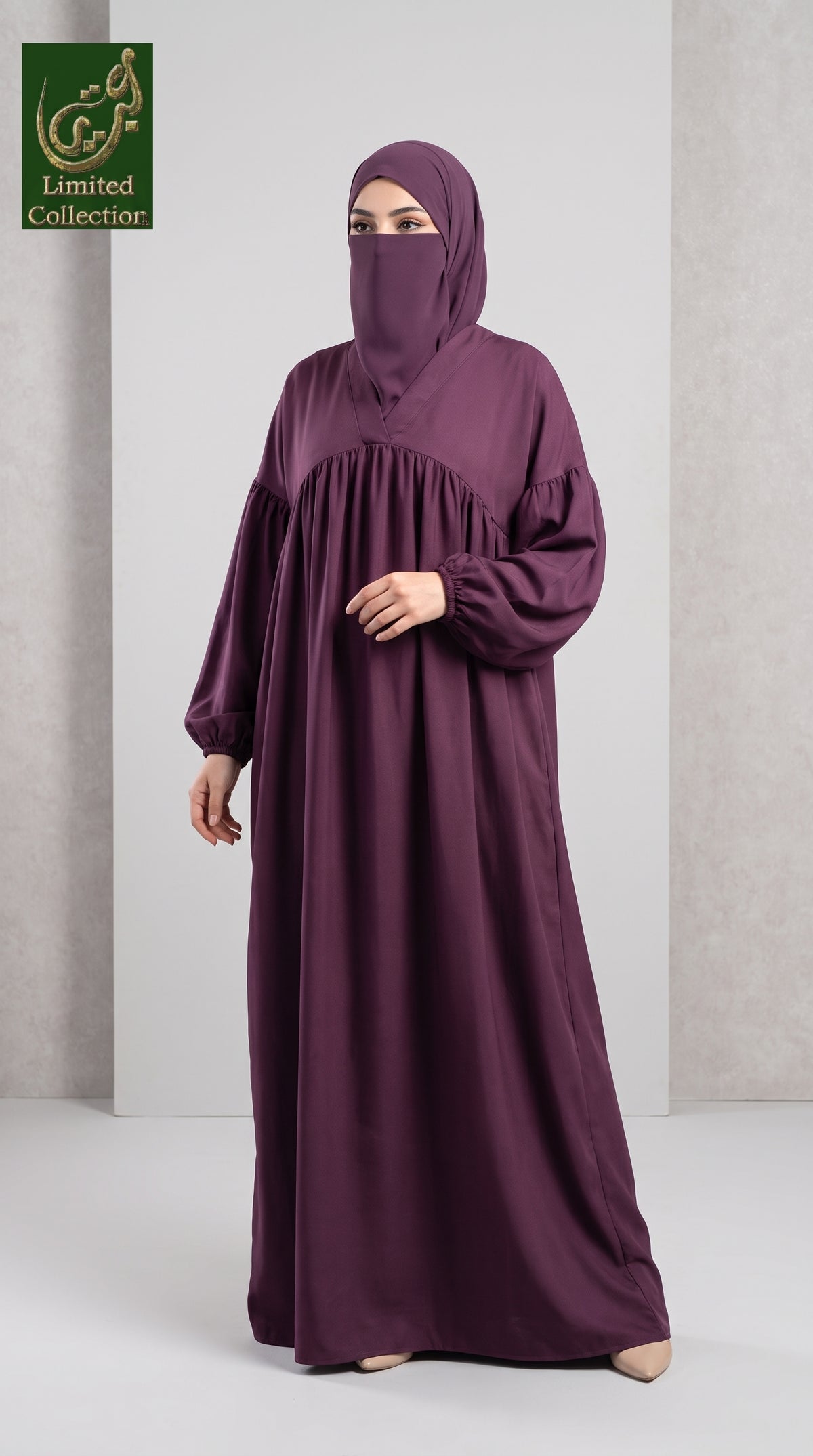 Front-Closed Pleated Maxi Abaya | Premium Romantic Nida V-Neck Maxi Abaya with Pleats