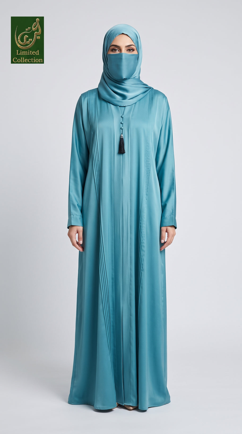 Front-Closed Pleated Maxi Abaya | Premium Romantic Nida Abaya With Tassel