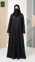 Front-Open Plain Black Abaya with Side Pockets | Premium Romantic Nida Abaya