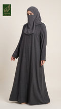 Front-Open Pintex Textured Abaya | Premium Romantic Nida Black Abaya