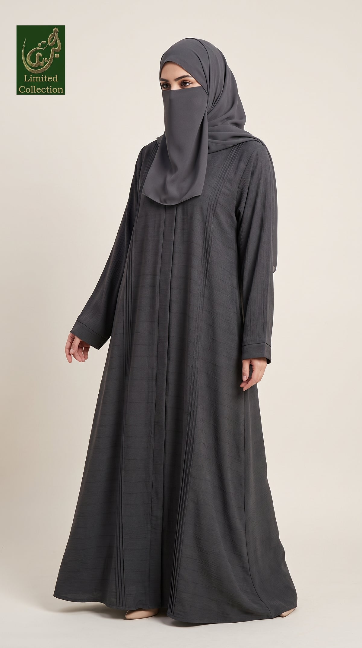 Front-Open Pintex Textured Abaya | Premium Romantic Nida Black Abaya