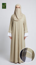 Front-Open Contrast Lace Abaya | Premium Cotton Crinkle Abaya with Fringe Cuffs