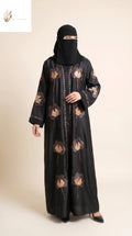 Front-Open Bloom Stone Embroidered Abaya | Premium Romantic Nida Floral Stonework Abaya