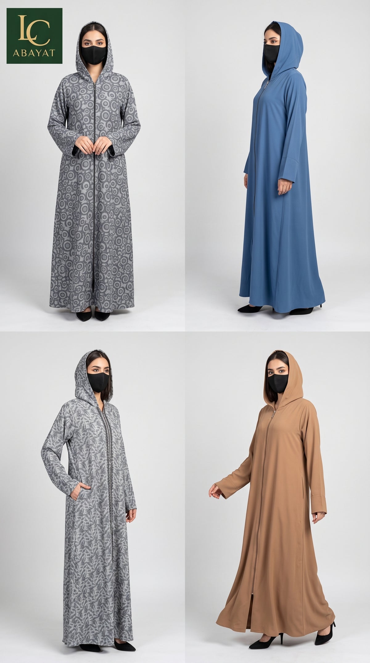Front-Open Self Printed Hooded Abaya with Pockets | Premium Jacquard Hoodie Abaya