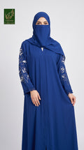 Front-Open Rose Stone-Embroidered Pastel Abaya With Scarf | Premium Moss Chiffon 2pcs Stonework Abaya