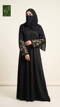 Front-Open Vintage Floral Cutdana Handwork Abaya | Premium Romantic Nida Handcrafted Cutdana Abaya