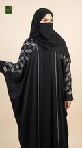 Front-Open Floral Vine Stonework Butterfly Abaya | Premium Romantic Nida Floral Stone-Studded Butterfly Abaya
