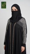 Front-Open Metallic Stone-Studded Luxurious Abaya | Premium Romantic Nida Stonework Abaya