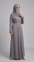 Front-Closed Swirl Stonework Abaya with Belt | Premium Nida Colored Stone-Studded Tie-Back Abaya