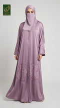 Front-Open Abaya with Handcrafted Tissue Cutdana Floral Embroidery | Premium Romantic Nida Cutdana Abaya