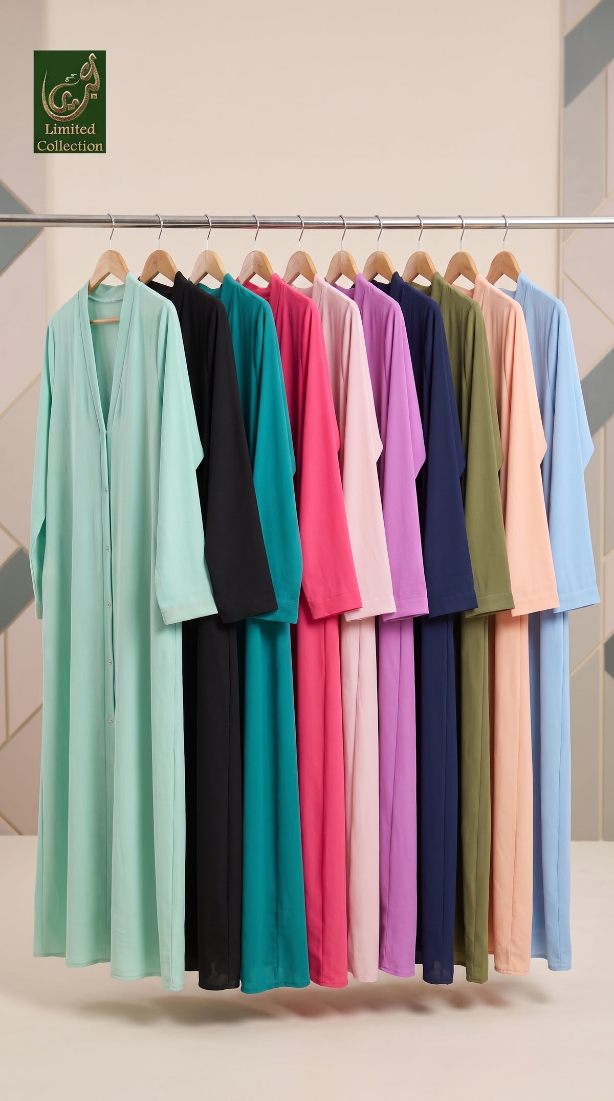 Color variants of Plain Cherry Fabric Front Open Abaya for dailywear