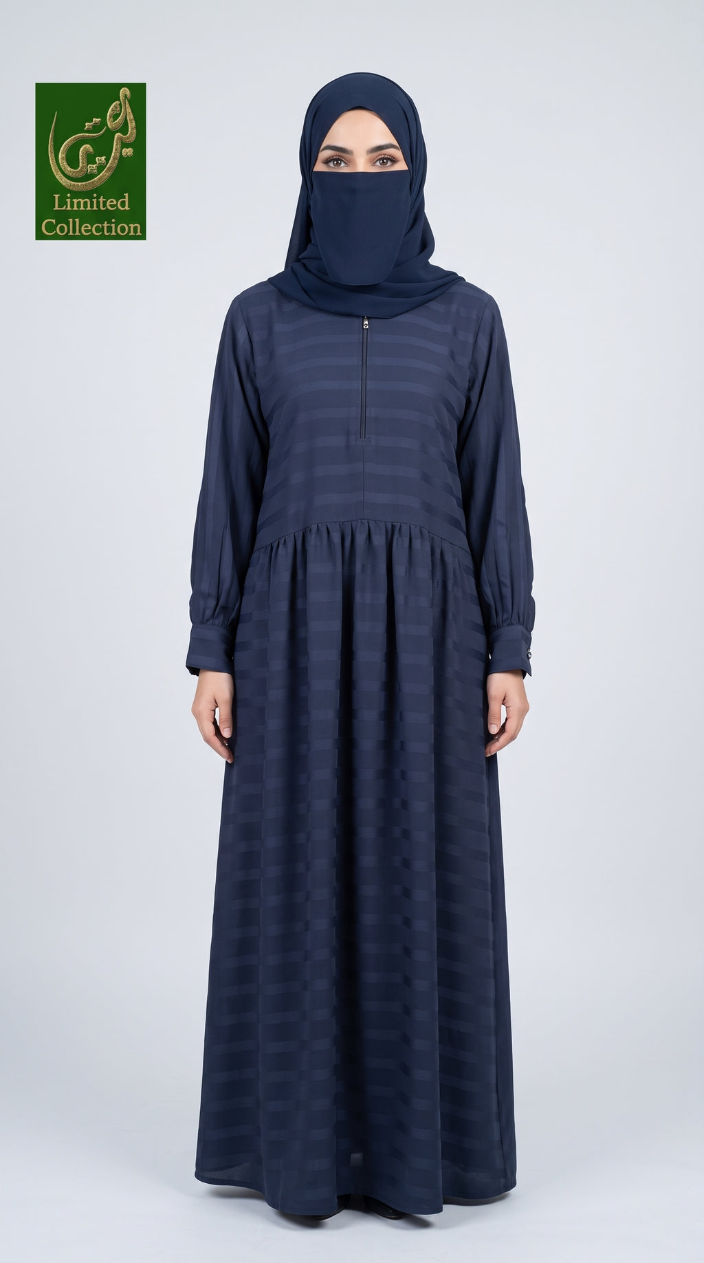 Front-Closed Zip Maxi Abaya With Side Pockets | Premium Striped Zoom Abaya