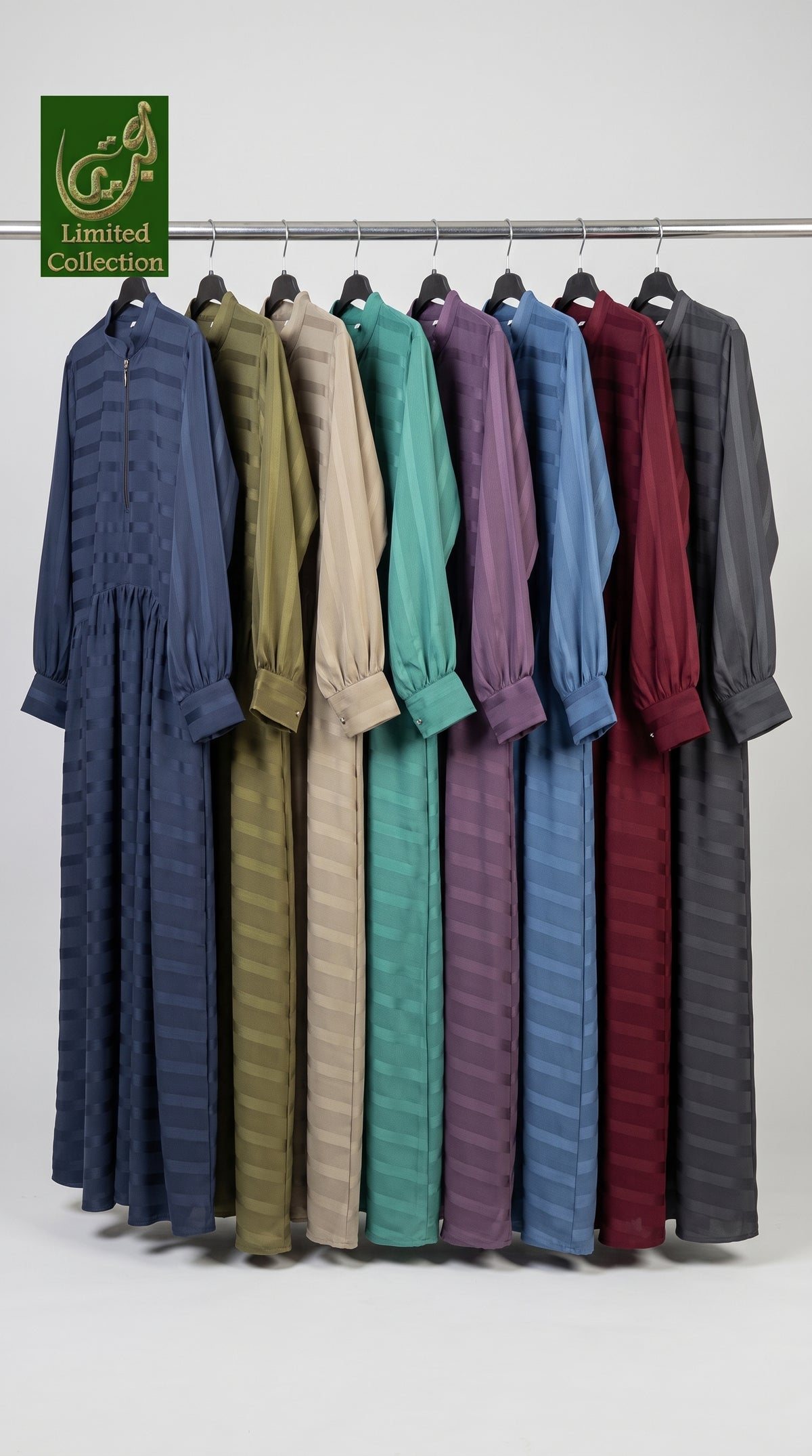 Front-Closed Zip Maxi Abaya With Side Pockets | Premium Striped Zoom Abaya