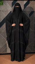 Front-Open Diagonal Stonework Butterfly Abaya | Premium Nida Butterfly Sleeve Abaya