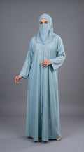 Front-Open Stone-Embroidered Colored Abayas | Premium Romantic Nida Oval Cascade Stonework Abaya