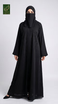 Front-Open Cascading Fern Stonework Black Abaya | Premium Nida Black Stone-Studded Abaya
