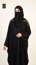 Front-Open Regal Butterfly Stonework Abaya & Scarf | Premium Nida Butterfly Stone-Studded Abaya