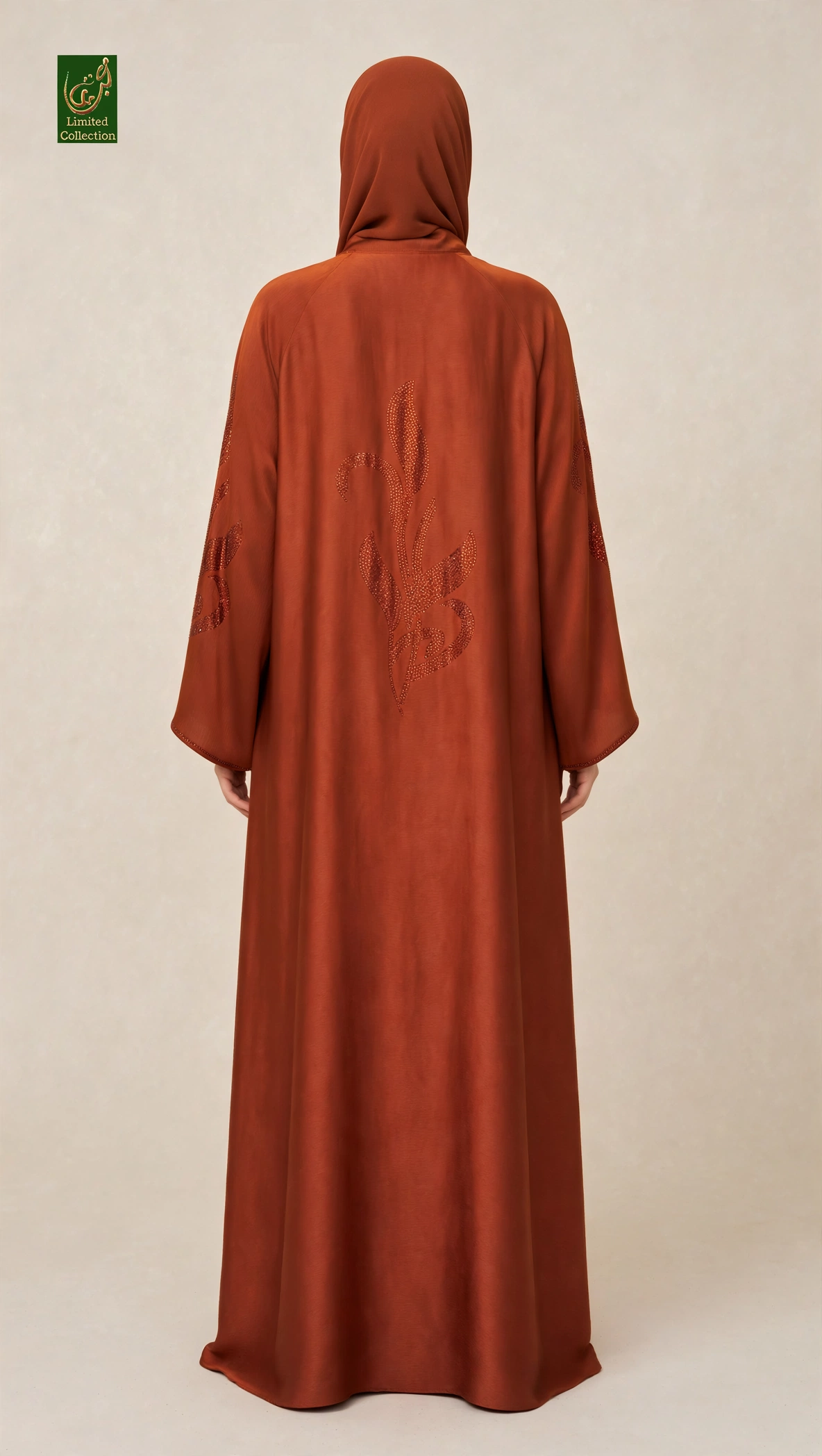 Front-Open Flame Leaf Stonework Abaya | Premium Romantic Nida Stone Embellished Abaya