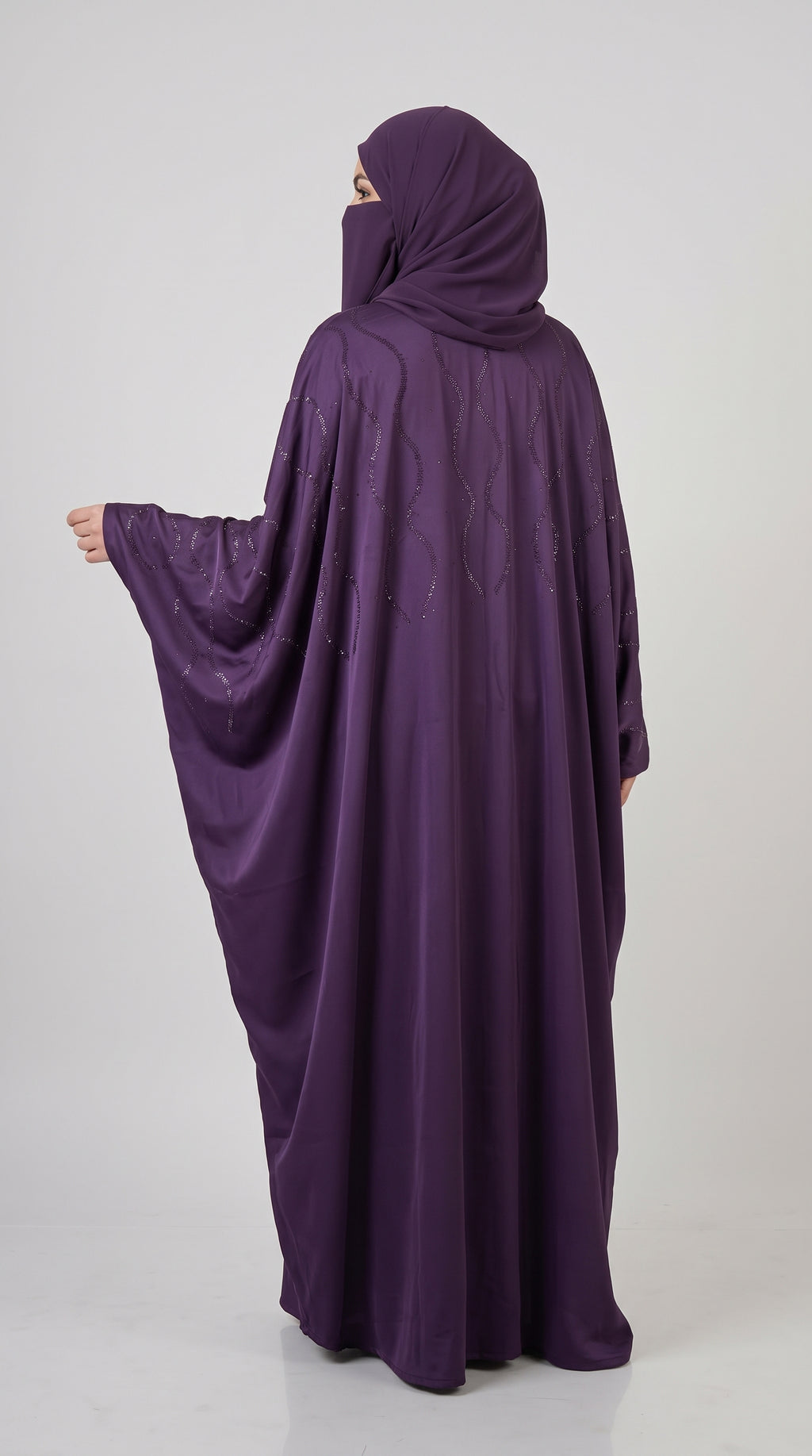 Front-Open Floral Wave Stonework Butterfly Abaya | Premium Nida Stone-Embellished Abaya