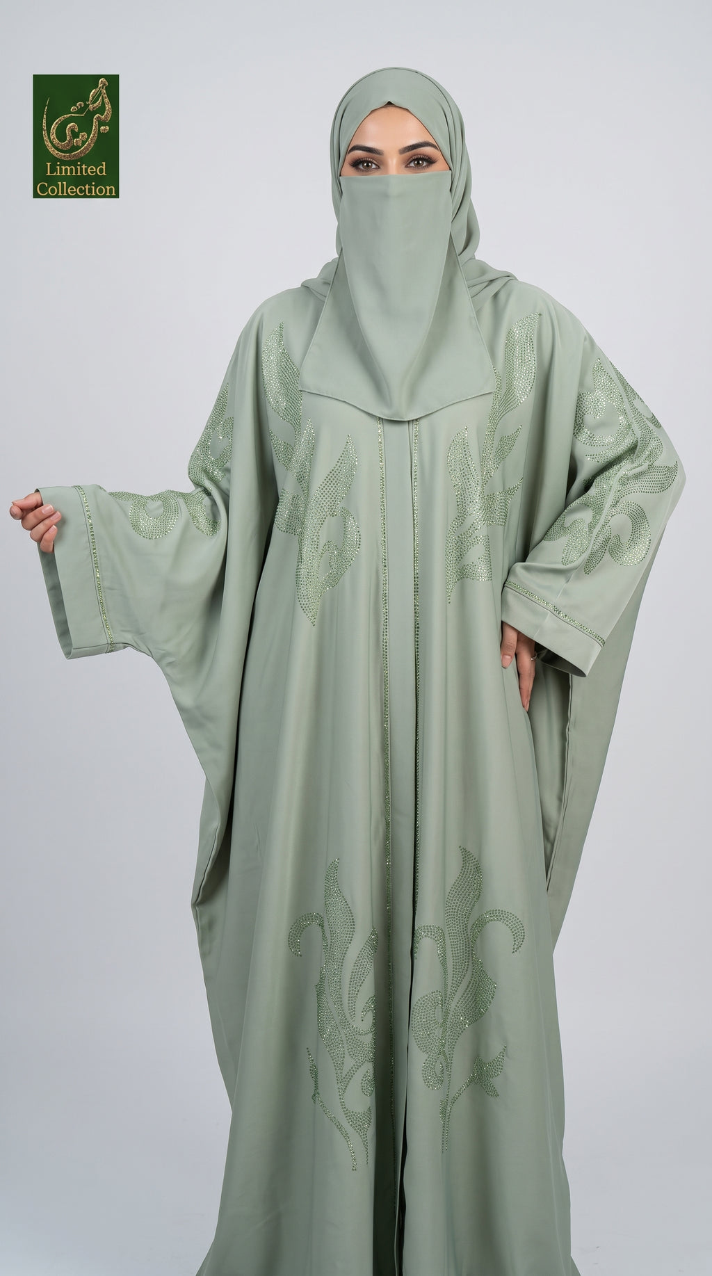 Front-Open Blossom Stonework Butterfly Abaya | Premium Romantic Stone-Studded ButterflyNida Abaya