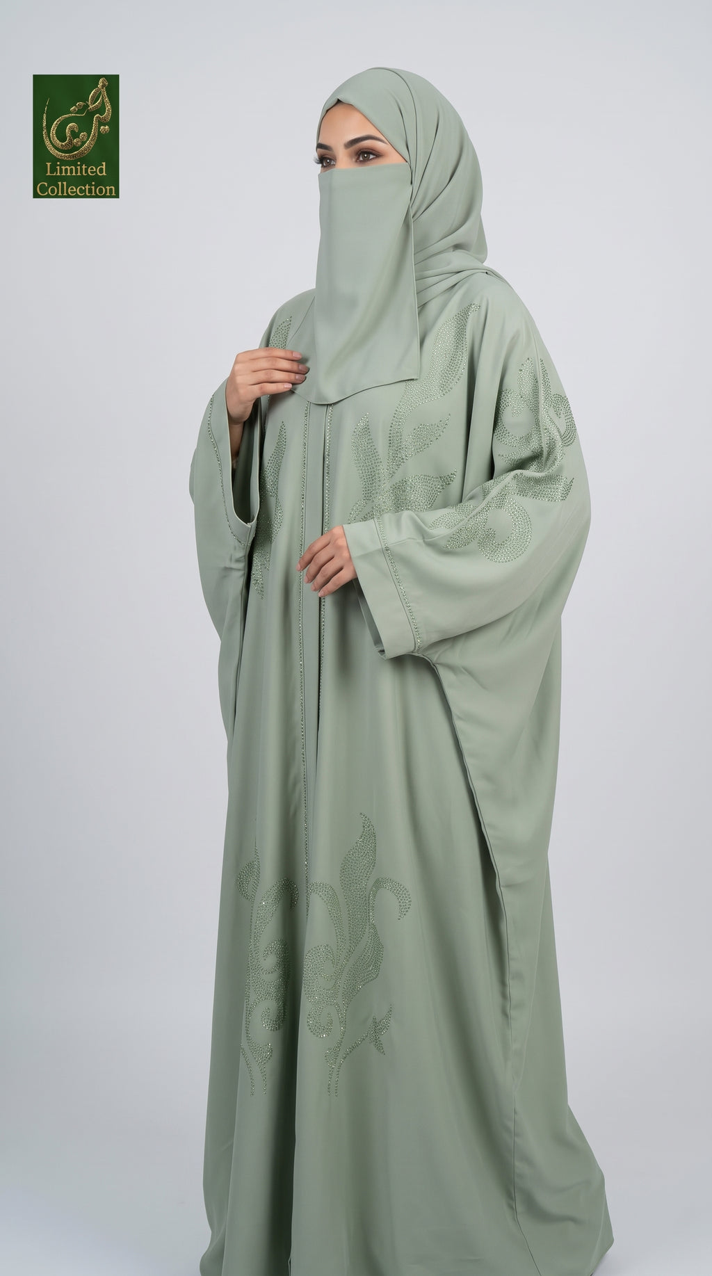 Front-Open Blossom Stonework Butterfly Abaya | Premium Romantic Stone-Studded ButterflyNida Abaya