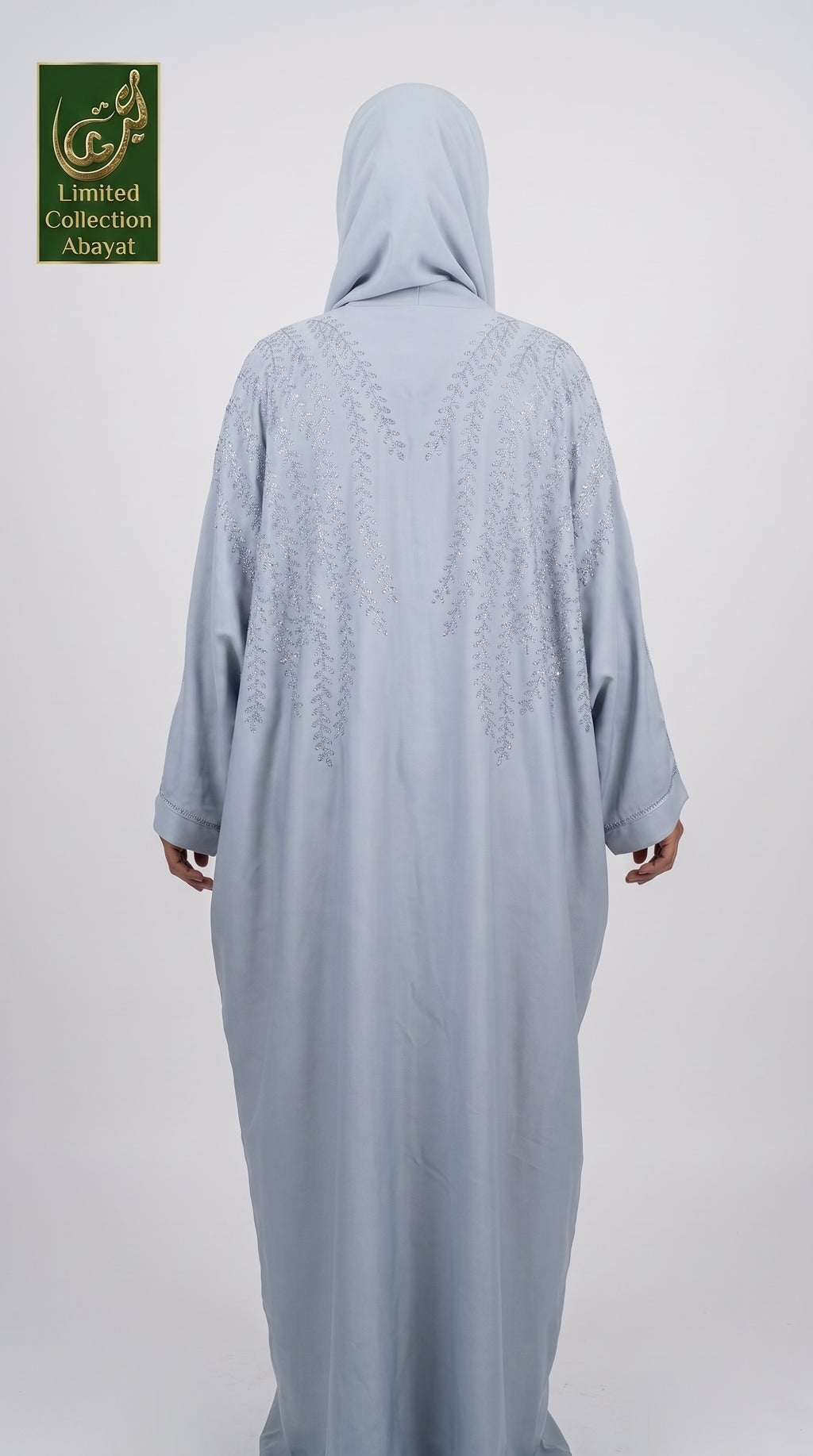 Front-Open Butterfly Abaya with Leaf Vine Stonework | Premium Romantic Nida Stone-Studded Butterfly Abaya