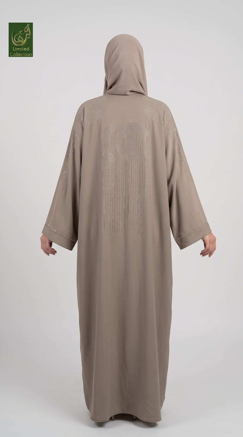 Front-Open Butterfly Abaya with Cascade Stonework | Premium Nida Stone-Studded Butterfly Abaya