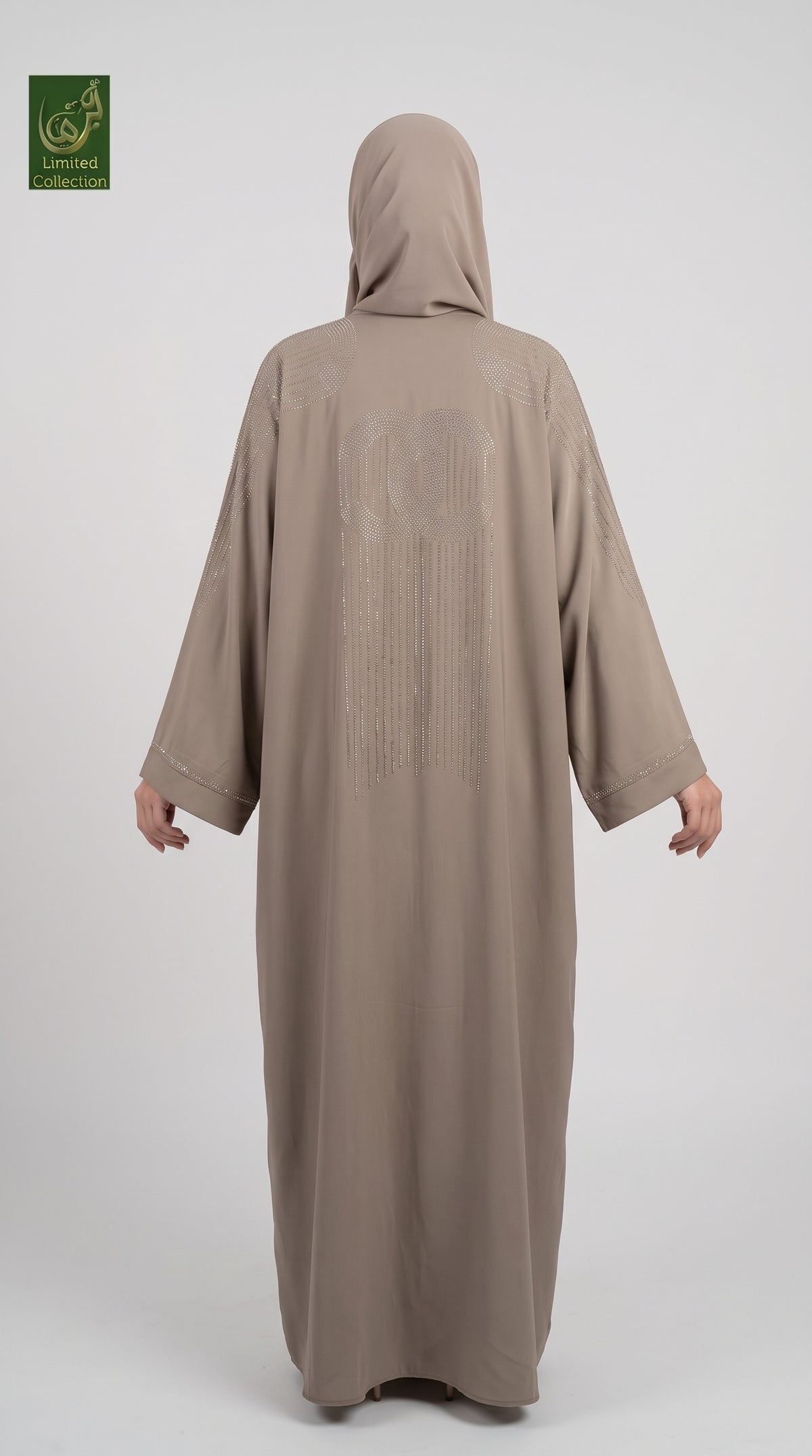 Front-Open Butterfly Abaya with Cascade Stonework | Premium Nida Stone-Studded Butterfly Abaya