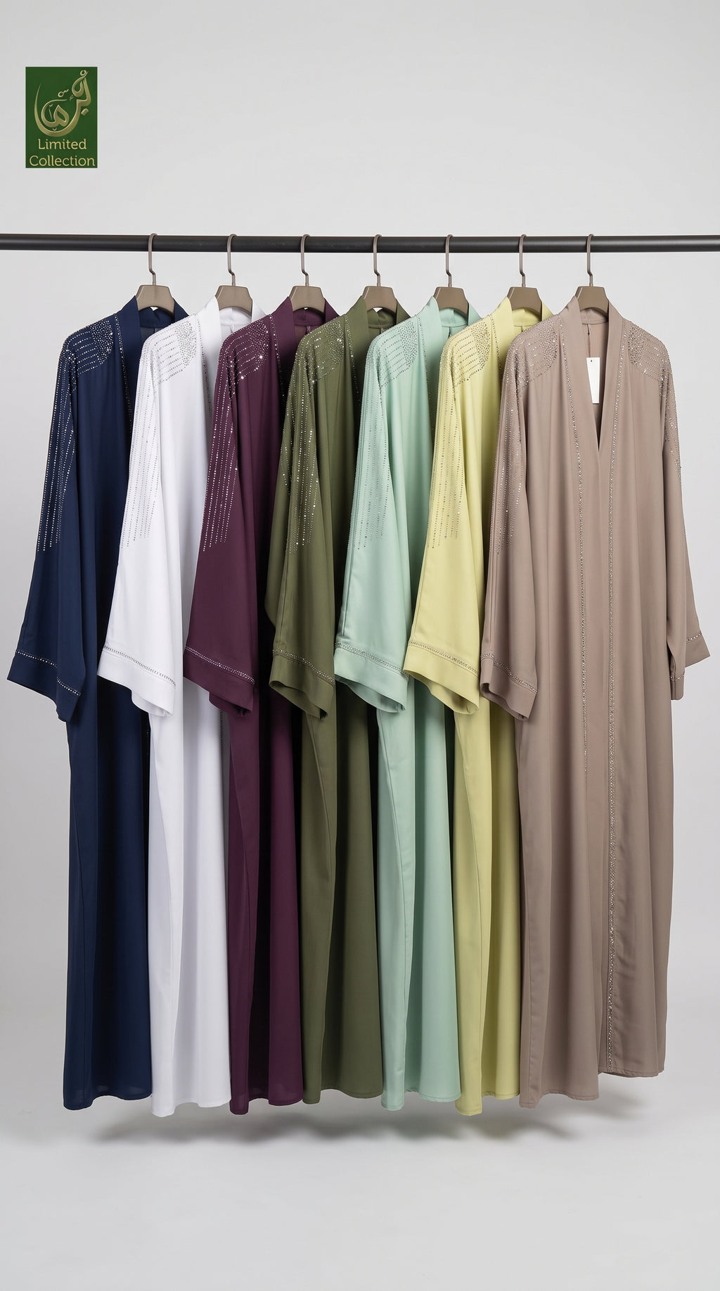 Front-Open Butterfly Abaya with Cascade Stonework | Premium Nida Stone-Studded Butterfly Abaya