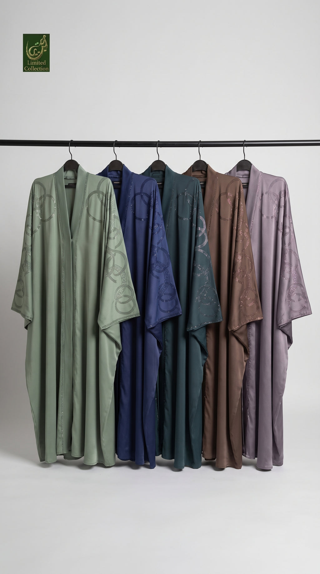 Front-Open Butterfly Abaya with Chain-Link Stonework | Premium Nida Colored Stone-Embellished Butterfly Abaya