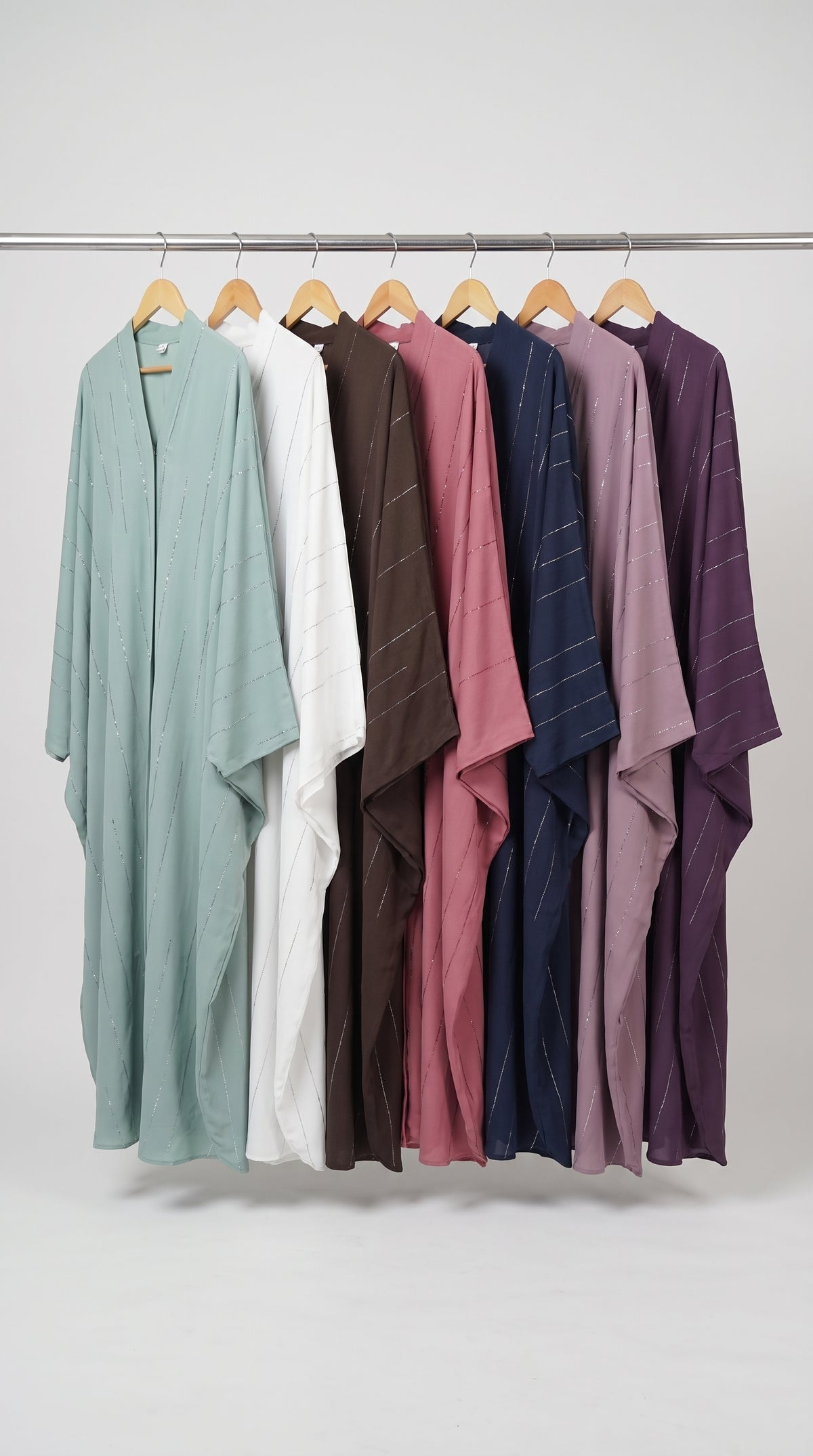 Front-Open Diagonal Stripe Stone-Studded Butterfly Abaya | Premium Nida Stonework Butterfly Abaya