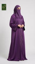 Front-Open Diamond Trail Stonework Abaya | Premium Romantic Nida Colored Stone-Studded Abaya