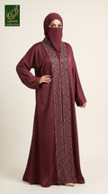 Front-Open Rose Vine Panel Stonework Abaya | Premium Romantic Nida Colored Stone-Embellished Abaya