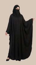 Front-Open Swirl Stonework Butterfly Black Abaya | Premium Nida Black Stone-Embellished Butterfly Abaya
