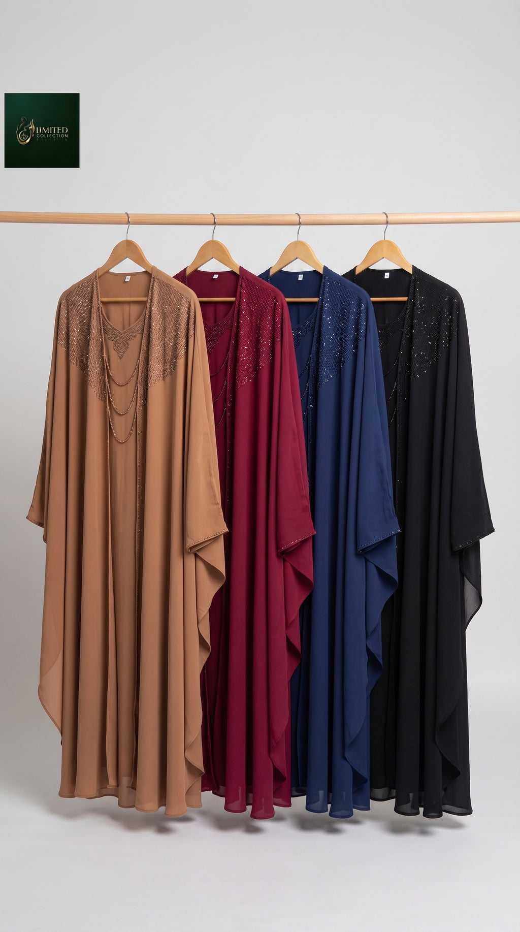 Front-Closed Stonework Butterfly Abaya With Attached Inner, Scarf & Niqab | 2 pc Set Premium Nida Abaya with Scarf & Niqab