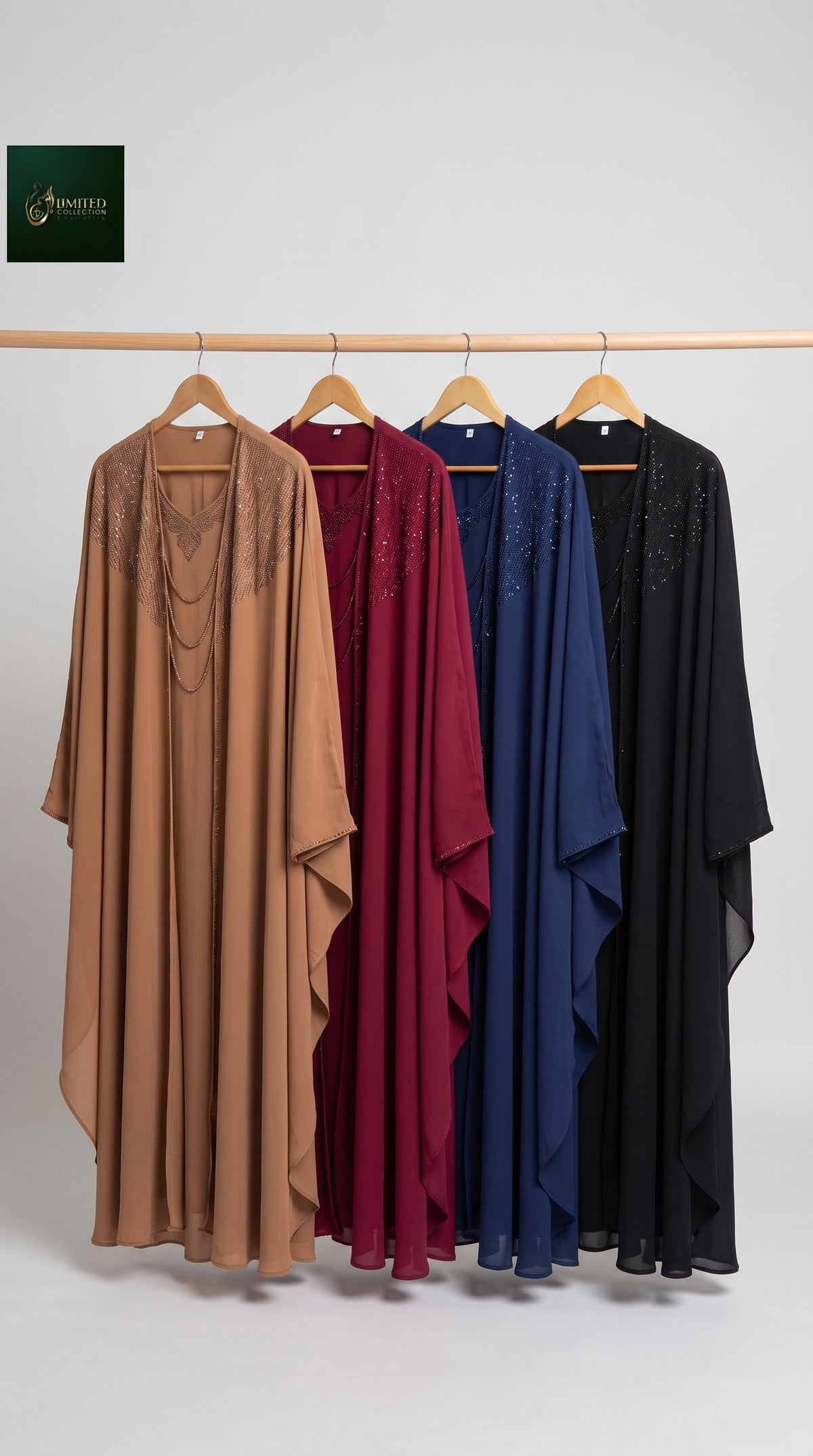 Front-Closed Stonework Butterfly Abaya With Attached Inner, Scarf & Niqab | 2 pc Set Premium Nida Abaya with Scarf & Niqab