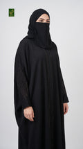 Front-Open Radiant Stonework Butterfly Black Abaya | Premium Nida Black Stone-Studded Butterfly Abaya