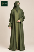 Front-Open Dotted Stonework Butterfly Abaya | Premium Romantic Nida Butterfly Abaya with Stone-Studded Panel & Cuffs