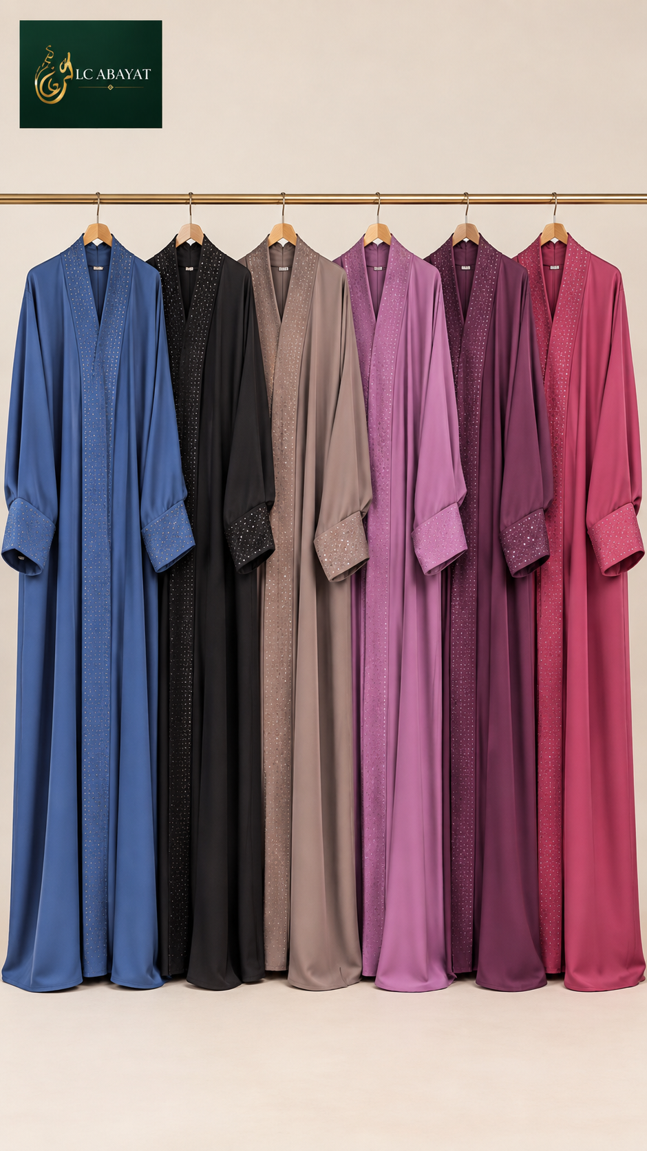 Front-Open Dotted Stonework Butterfly Abaya | Premium Romantic Nida Butterfly Abaya with Stone-Studded Panel & Cuffs