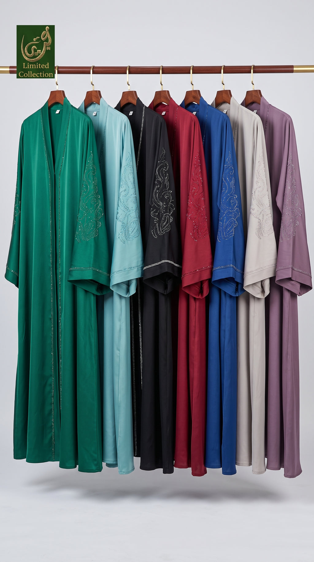 Front-Open Leaf Stonework Abaya with Tassels | Premium Romantic Nida Stone-Studded Abaya