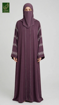 Front-Open High-Neck Leaf Cluster Stonework Abaya | Premium Nida Abaya with Stonework on Sleeves & Back