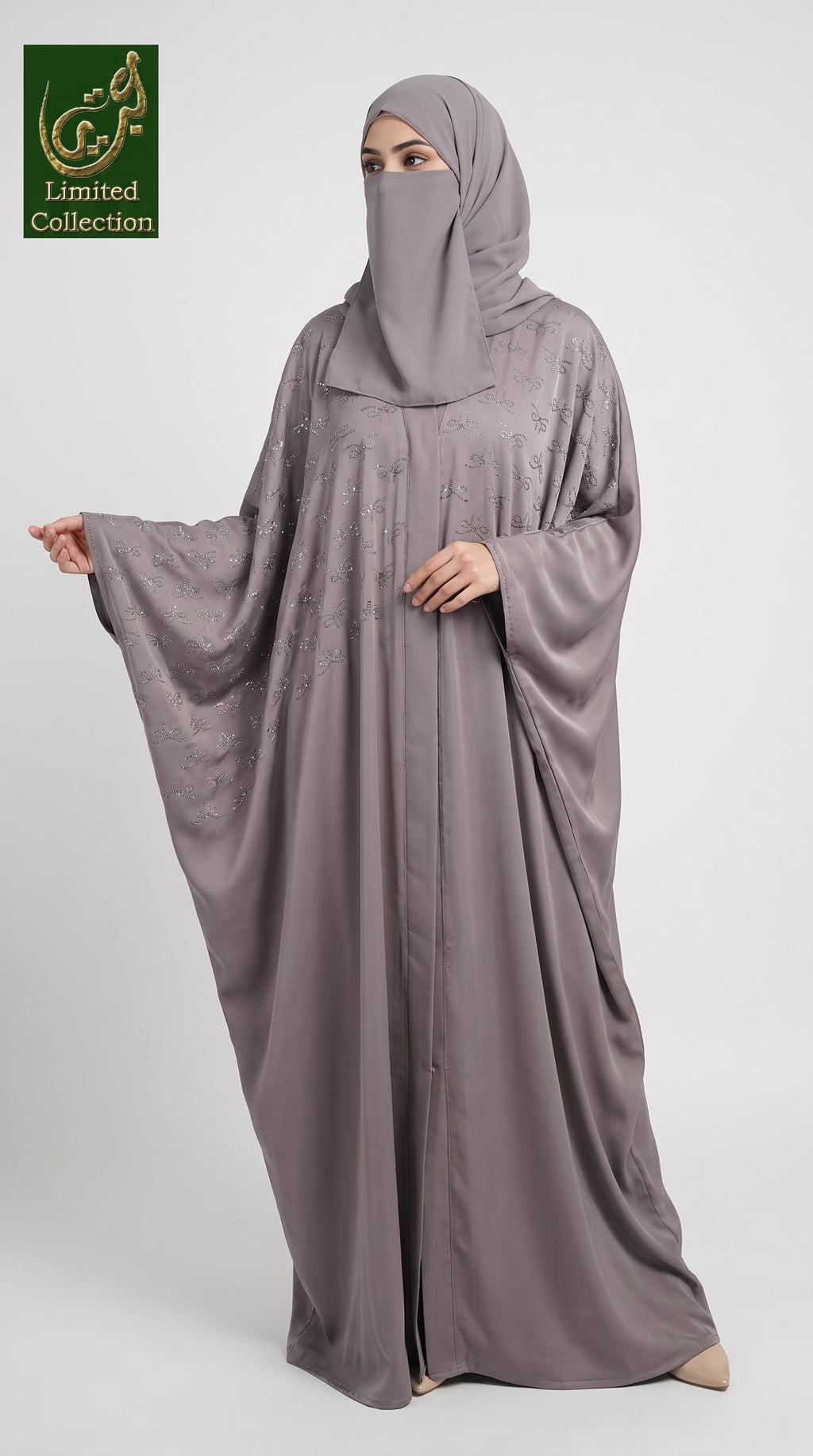 Front-Open Stonework Butterfly Abaya | Premium Nida Sparkling Stone-Studded Abaya