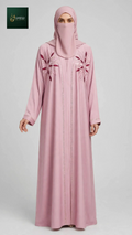 Front-Open Starburst Floral Stonework Embroidered Abaya | Premium Romantic Nida Embroidered Stone-Studded Abaya